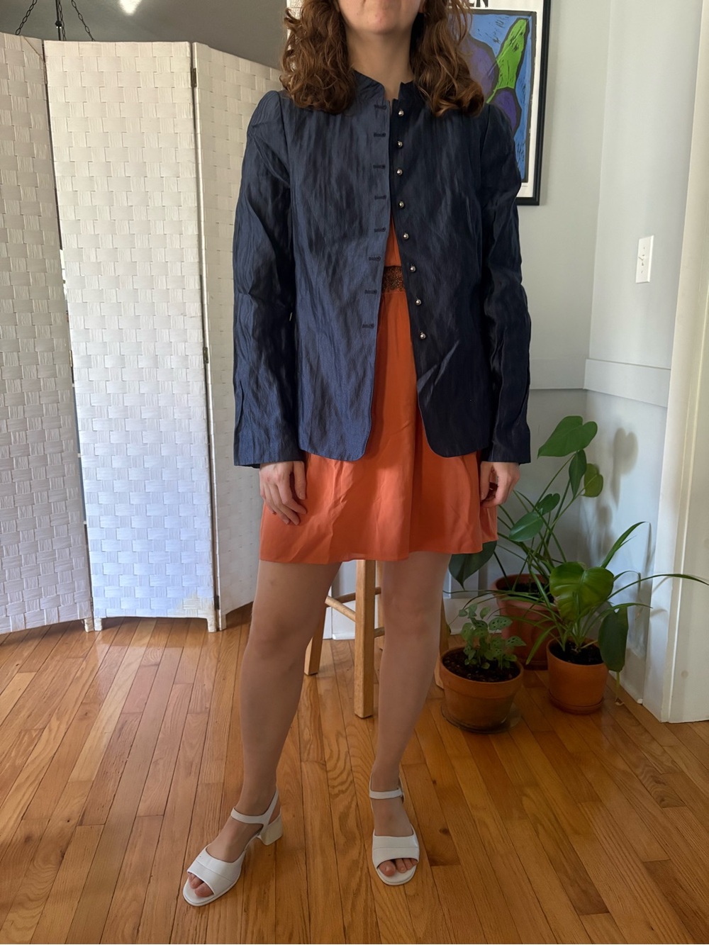 Armani Women's Navy Blue Button-Front Jacket - Picture 3 of 5